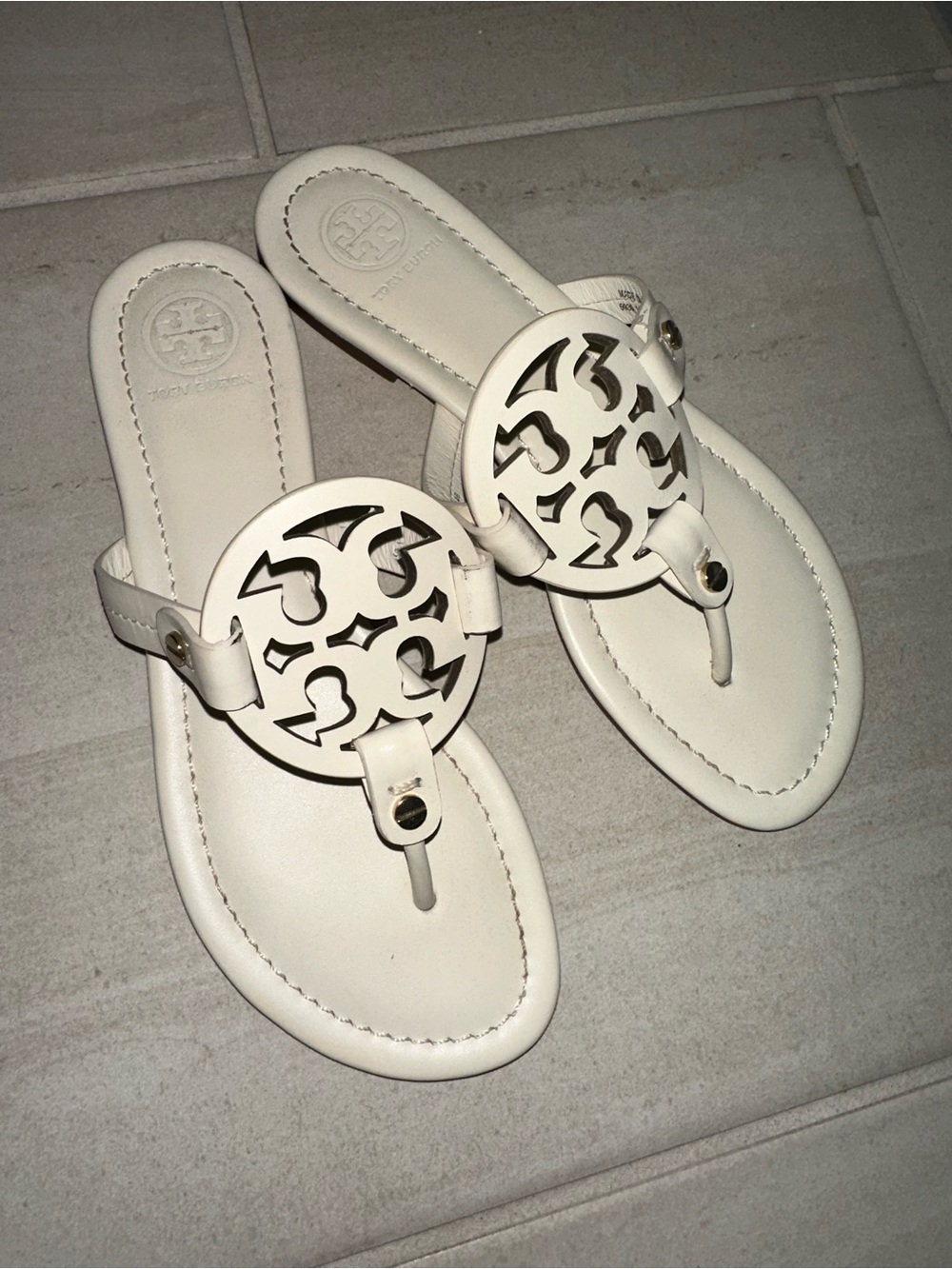 Tory Burch Cream Miller Logo Thong Sandals